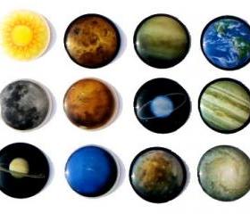 Solar Galaxy Planets - 12 Pieces 3D Semi-circular Home Button iPhone iPad Decals Stickers