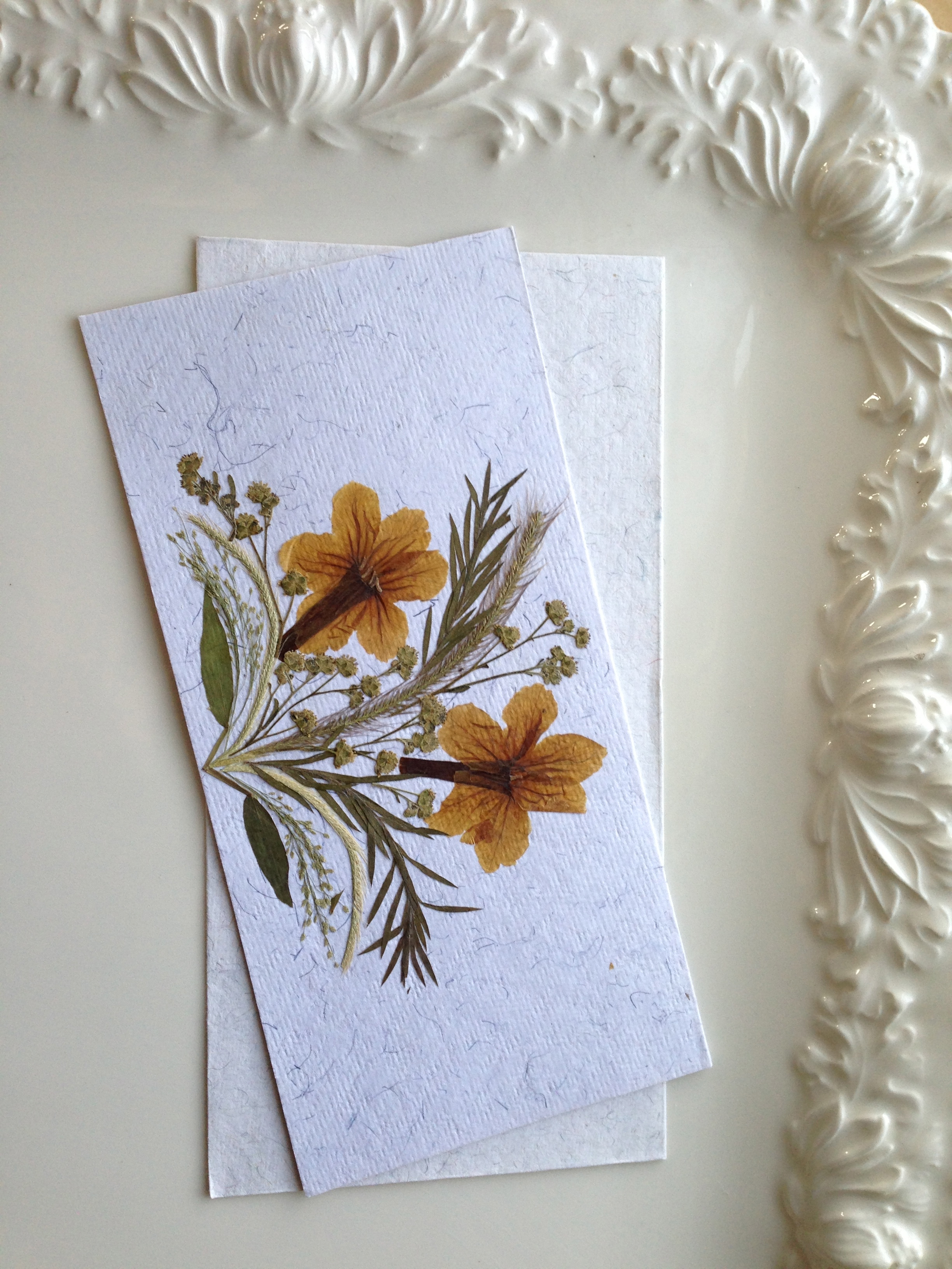 Orange Handmade Pressed Flowers Card on Luulla